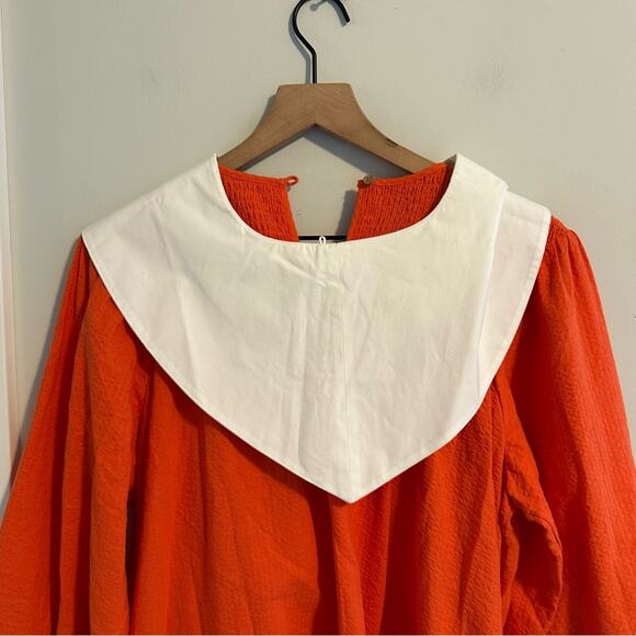Sindiso Khumalo x & other Stories Orange Textured Peter Pan Collar Mini Dress 10 - Picture 11 of 16